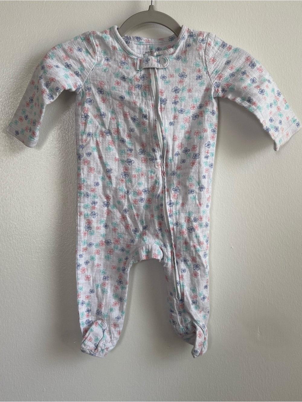 Aden & Anais White Floral Knit Footed Sleeper One-Piece Long Sleeve Zip 3-6M
